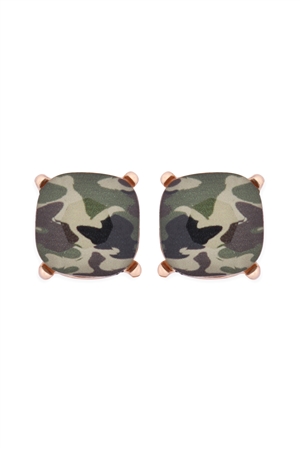 S17-10-4-AE0088GD-CAM1-GLASS CUSHION POST EARRINGS- GOLD CAMOUFLAGE/1PC