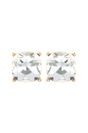 S18-8-2-AE0088GD-CRY - GLASS CUSHION POST EARRINGS - GOLD CLEAR/1PC