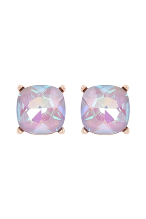 S18-8-2-AE0088GD-GRY - GLASS CUSHION POST EARRINGS GRAY/1PC