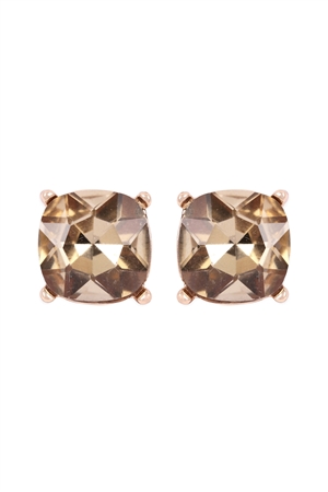S18-8-2-AE0088GD-LCT - GLASS CUSHION POST EARRINGS-BROWN/1PC