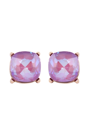 A1-1-2-AE0088GD-LVD - GLASS CUSHION POST EARRINGS-LAVENDER/1PC