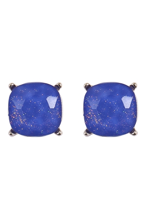 SA4-1-1-AE0384BLU - CUSHION CUT GLITTER GLASS EPOXY POST EARRINGS-BLUE/1PC