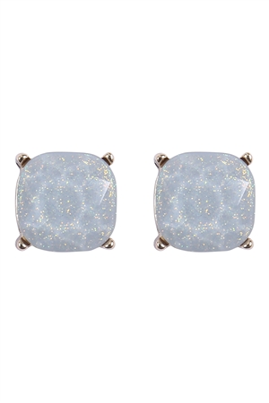 SA4-1-1-AE0384GRY - CUSHION CUT GLITTER GLASS EPOXY POST EARRINGS-GRAY/1PC