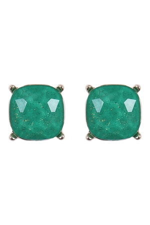 SA4-1-1-AE0384LGN - CUSHION CUT GLITTER GLASS EPOXY POST EARRINGS-LIGHT GREEN/1PC