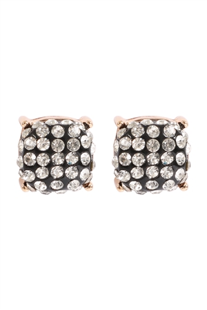 A1-1-2-AE0402BK-CRY - PAVE RHINESTONES EPOXY STUD EARRINGS-BLACK CRYSTAL/1PC