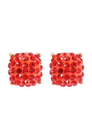 A1-1-2-AE0402RED - PAVE RHINESTONES EPOXY STUD EARRINGS-RED/1PC