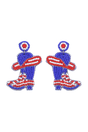 S6-4-4-AE5557GMT - WESTERN BOOTS  SEED BEAD DROP EARRINGS-RED BLUE/1PC