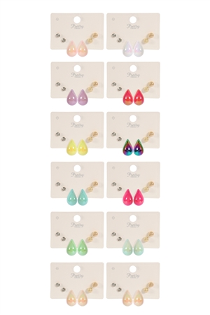 S28-2-2-ANE5864 - 3PAIR CCB PEARL RHINESTONE ASSORTED COLOR EARRINGS-MULTICOLOR/12PCS