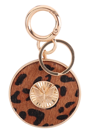 A1-1-1-B6K2252L-BRN - 3.5" BUTTERFLY ENGRAVED WITH REAL CALF HAIR LEATHER KEYCHAIN - LEOPARD BROWN/1PC