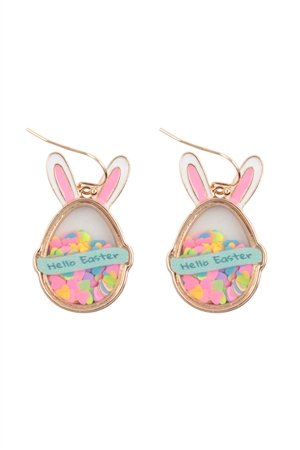 A2-3-2-B8E3074MUL - 1.5" HELLO EASTER EGG BUNNY EARRINGS-MULTICOLOR/1PC