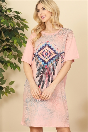 S7-2-3-D2024 PINK FEATHER PRINT DRESS 2-2-2 (NOW $3.50 ONLY!)