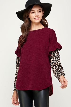 C84-A-3-WT2475 BURGUNDY ANIMAL PRINT TOP 3-3-0