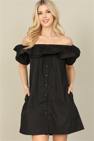 SA3-7-2-D50755-BLACK RUFFLED OFF SHOULDER DRESS 2-2-2