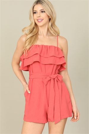 S11-20-1-R60797-RUST WAIST TIE RUFFLE FRONT SPAGHETTI ROMPER 2-2-2 (NOW $ 5.75 ONLY!)