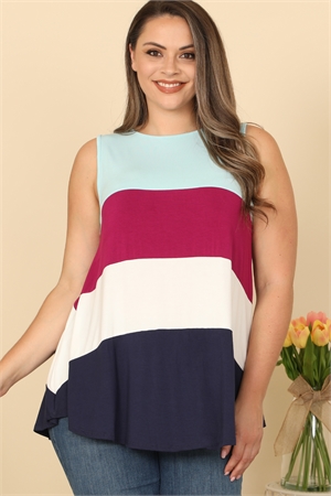 C94-A-1-T2929X-AQUA PLUS SIZE SLEEVELESS COLOR BLOCK TOP 2-2-2