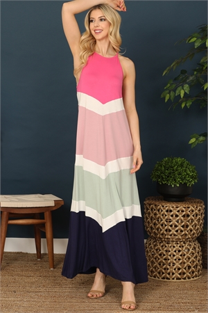 SA3-000-1-D3398-1-FUCHSIA MULTI CHEVRON SPAGHETTI STRAP MAXI DRESS 2-2-2-2