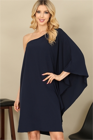 C76-A-2-D5008-NAVY ONE SHOULDER DOLMAN SLEEVE SOLID DRESS 2-2-2-2