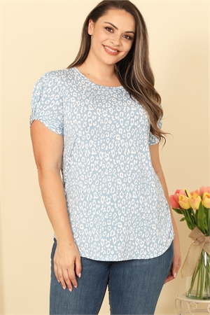 S7-2-4-T4367-1X-D. BLUE PLUS SIZE LEOPARD TWIST DETAIL SHORT SLEEVE TOP 2-2-2