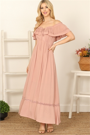 S5-2-1-D6364-ASH ROSE RUFFLE OFF SHOULDER TIE DETAIL BACK CUT TIE MAXI DRESS 3-2-1