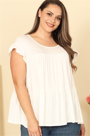 C86-A-3-T2425X-IVORY PLUS SIZE RUFFLE SHORT SLEEVE TIERED SOLID TOP 2-2-2