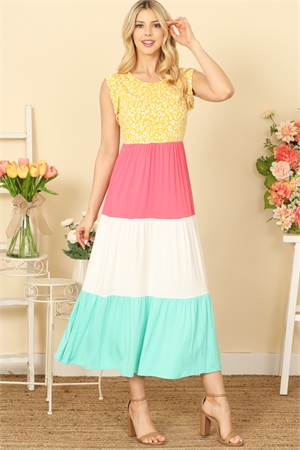 S6-10-1-D5130-MARIGOLD MULTI RUFFLE SLEEVELESS LEOPARD CONTRAST COLOR BLOCK MAXI DRESS 2-2-2-2