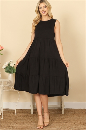 S7-1-2-D5131-BLACK SLEEVELESS ROUND NECK TIERED SOLID MIDI DRESS 2-2-2-2