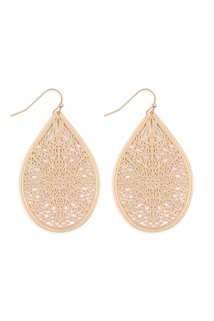 S6-4-1-E1094MG-FILIGREE TEARDROP HOOK EARRINGS-MATTE GOLD/1PC