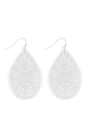 S6-4-1-E1094MS-FILIGREE TEARDROP HOOK EARRINGS-MATTE SILVER/1PC