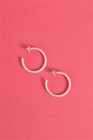 SA-3-3-2-E6562WSV - 1.5 INCHES POST HOOP EARRINGS-MATTE SILVER/1PC