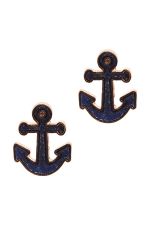 A2-2-3-EE0562GDNAVY- DRUZY METAL ANCHOR POST EARRINGS-NAVY/1PC