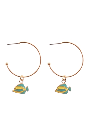 S4-4-4-EE1093GDMLT - METAL EPOXY SEA LIFE FISH HOOP ROUND EARRINGS-GOLD MULTICOLOR/1PC