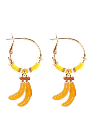 S7-5-4-EE1366GDYEW - FIMO METAL BANANA FRUIT HOOP EARRINGS-GOLD YELLOW/1PC