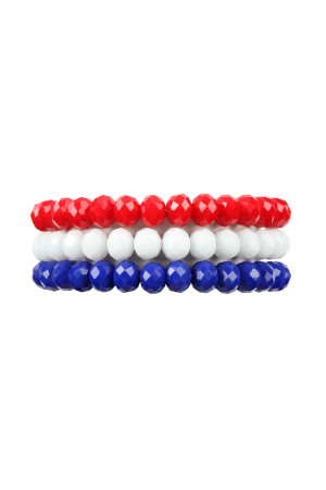 S17-4-1-HDB2258 RED WHITE BLUE THREE GLASS BEADS STRETCH BRACELET/6PCS