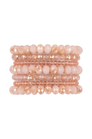 S22-10-1-HDB2750LPK LIGHT PINK SEVEN LINES GLASS BEADS STRETCH BRACELET/6PCS