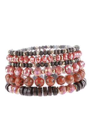 S21-10-2-HDB2953RD RED MIX STACKABLE CHARM BRACELET/6PCS