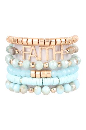 S19-10-4-HDB3342POM-MIX BEADS FAITH CHARM BRACELET-AMAZONITE/6PCS