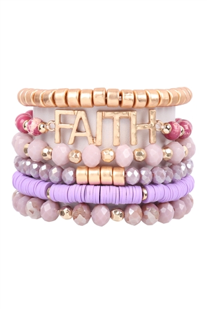 S20-11-4-HDB3342PU-MIX BEADS FAITH CHARM BRACELET-PURPLE/6PCS