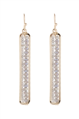 A2-4-2-HDE1918GY-1 GRAY BAR CUTOUT BEADED DROP EARRINGS/1PAIR  (NOW $1.00 ONLY!)