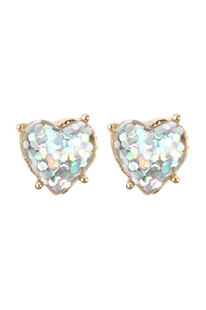 A1-3-4-HDE2757AB-1 IREDESCENT HEART SEQUIN POST EARRINGS/1PAIR