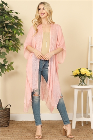 S1-6-5-HDF2498PK PINK GLITTERED FRINGED OPEN CARDIGAN/6PCS