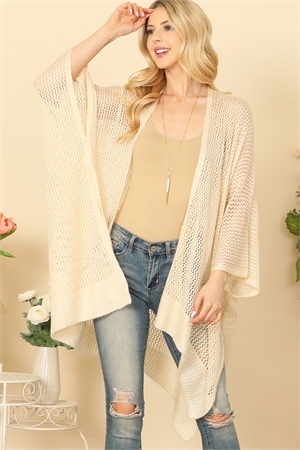 S21-12-6-HDF3460IV - CROCHET MESH KIMONO CARDIGAN - IVORY/6PCS