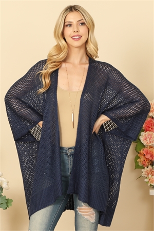 S21-12-6-HDF3460NV - CROCHET MESH KIMONO CARDIGAN - NAVY/6PCS