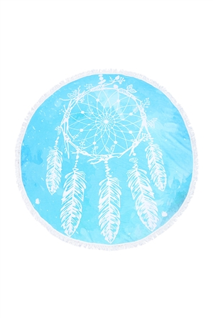 S5-3-1-HDF3634 - DREAM CATCHER MANDALA MICROFIBER ROUND TAPESRY SUMMER BEACH TOWEL - LIGHT BLUE/1PC