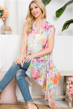 SA3-1-4-HDF3941PK-1 - TROPICAL FLOWER PRINT OPEN FRONT KIMONO VEST-PINK/1PC (NOW $3.25 ONLY!)