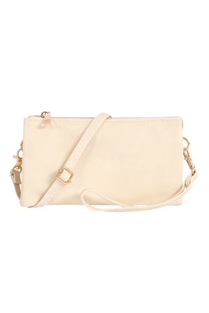 S3-4-1-HDG3138BG - LEATHER CROSSBODY BAG WITH WRISTLET-BEIGE/6PCS