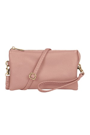 S23-13-1-HDG3138BLUSH-LEATHER CROSSBODY BAG WITH WRISTLET-BLUSH/6PCS