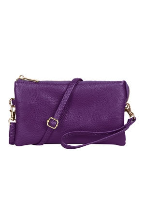 S2-8-2-HDG3138DPU - LEATHER CROSSBODY BAG WITH WRISTLET-DARK PURPLE/6PCS