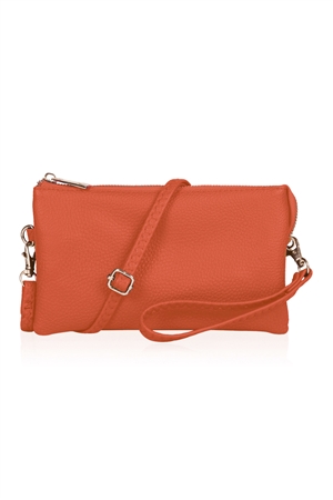 S17-6-1-HDG3138OR - LEATHER CROSSBODY BAG WITH WRISTLET-ORANGE/6PCS