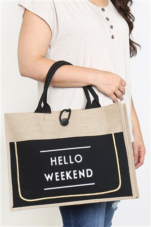 S28-3-1-HDG3324BK - HELLO WEEKEND TOTE BAG - BLACK/6PCS