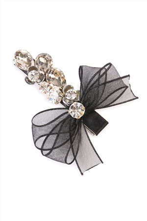 A1-1-3-HDH1785BK - BLACK BOW AND FLOWER HAIR CLIP/1PC